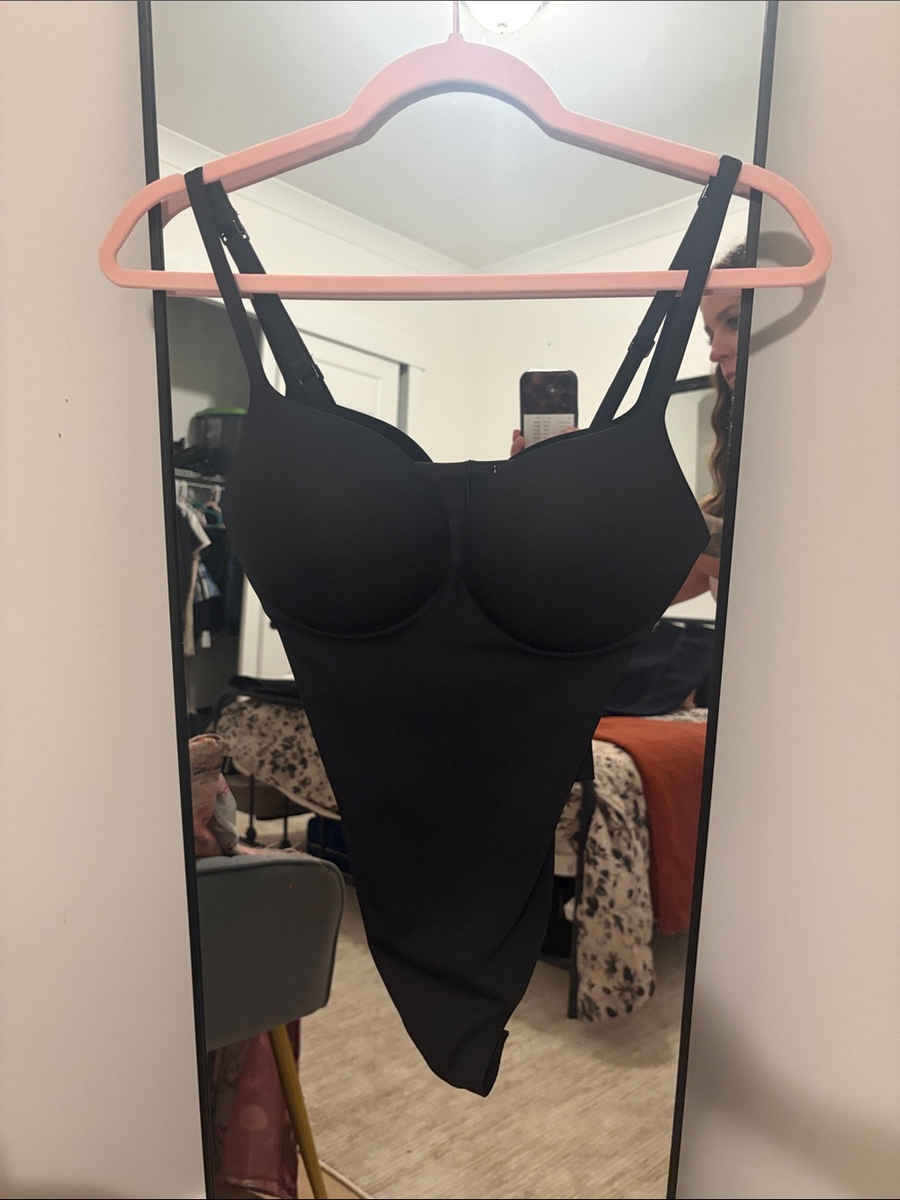SKIMS Black Underwire Shaping Bodysuit with Adjustable Straps